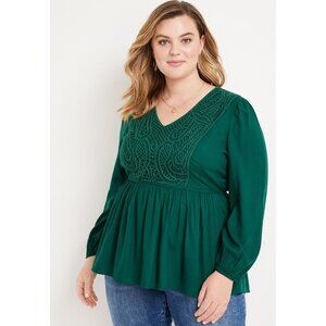 Maurices Blouse Size XXL V Neck Crochet Lace Long Sleeve Peplum Babydoll Peasant